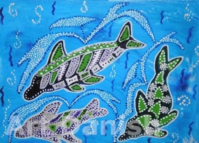HIPPIE WHALES Acryl på lærred